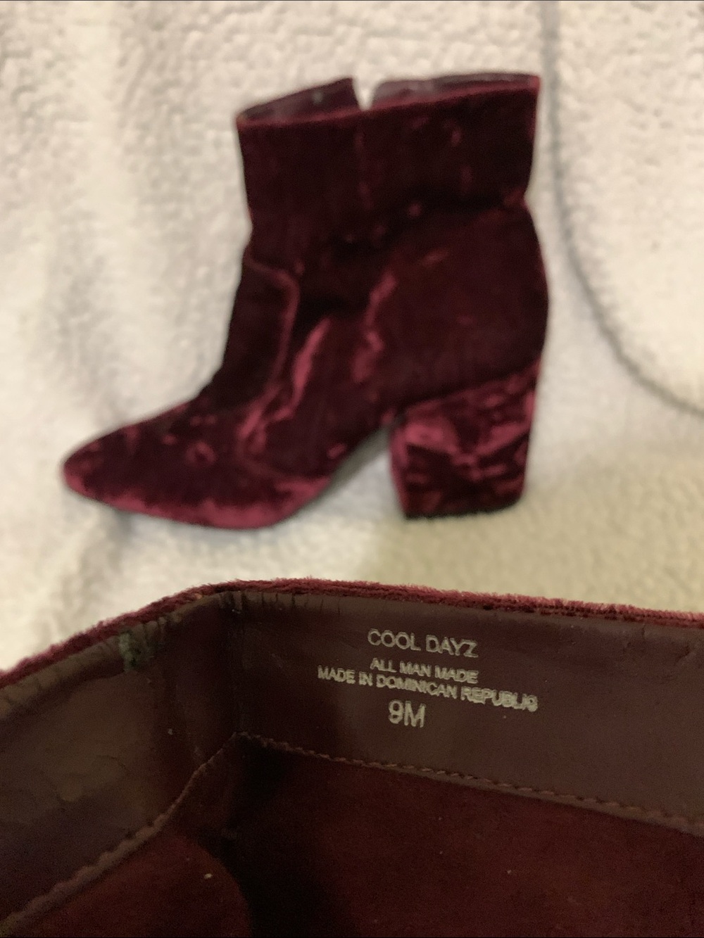 Gianni Bini Burgundy Velvet Block Heel Ankle Boots Cool Daze